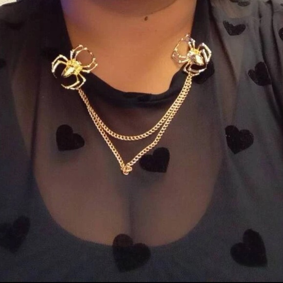 🕷 Awesome Double Metallic Spider Collar Cascading Tassel Chains Brooch Pins 🕷 - Picture 9 of 13